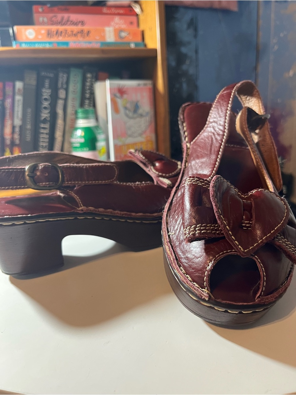Women’s Burgundy Leather Slingback Wedge Loafers - Picture 2 of 6